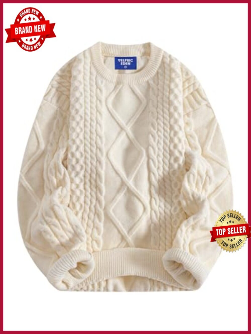 Oversized Cable Knit Sweater Crewneck Pullover Long Sleeve Vintage Casual